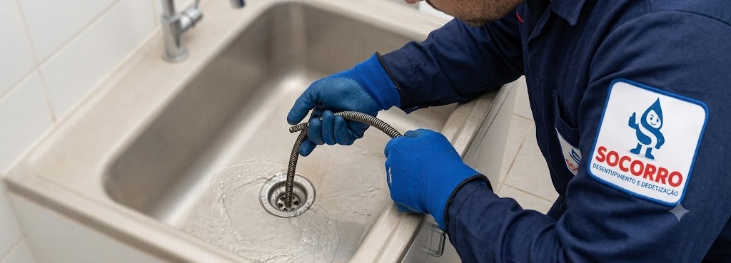 Profissional realizando Desentupimento de Esgoto, Pias, Ralos e Vasos Sanitários em Joinville