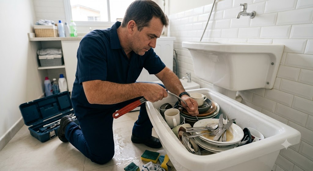 Profissional realizando desentupimento residencial e comercial no bairro Glória em Joinville