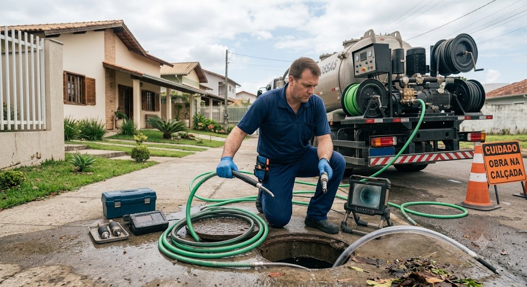 Profissional realizando Desentupidora no Bairro Santo Antônio em Joinville