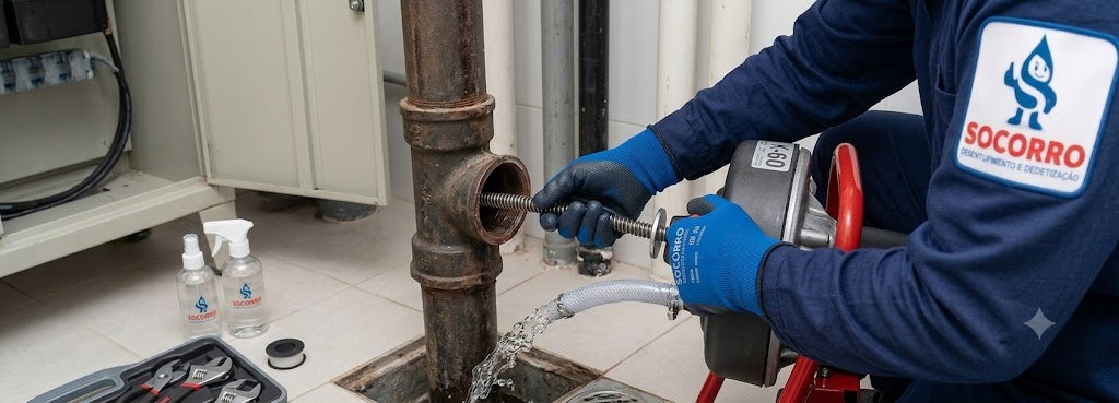 Profissional realizando Desentupimento de Colunas de Prédio e Prumadas de Esgoto em Joinville