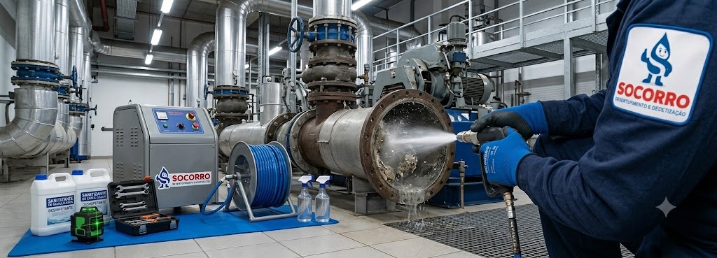 Profissional realizando Desentupimento, Hidrojateamento e Manutenção Preventiva Industrial em Joinville